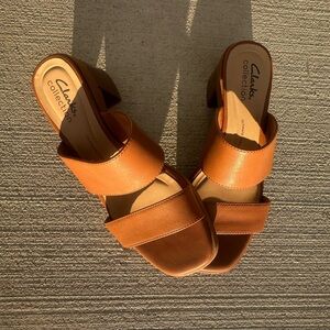 Clarks Collection Women's Brown Double-Strap Slide Heels